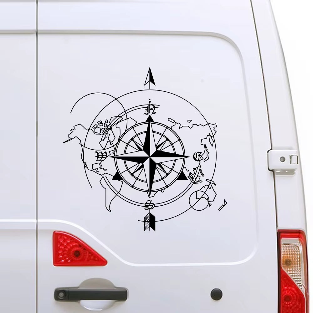 Car Compass World Map Wall Sticker for Caravan Camper Van Motorhome Vanlife RV Camping Trailer Decal Auto Tuning Accessories