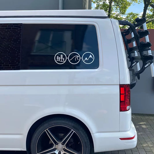 Car Styling Forest Wave & Mountains in a Circle Stickers and Decals Vanlife Van Camper Decor Vinyl Accessories