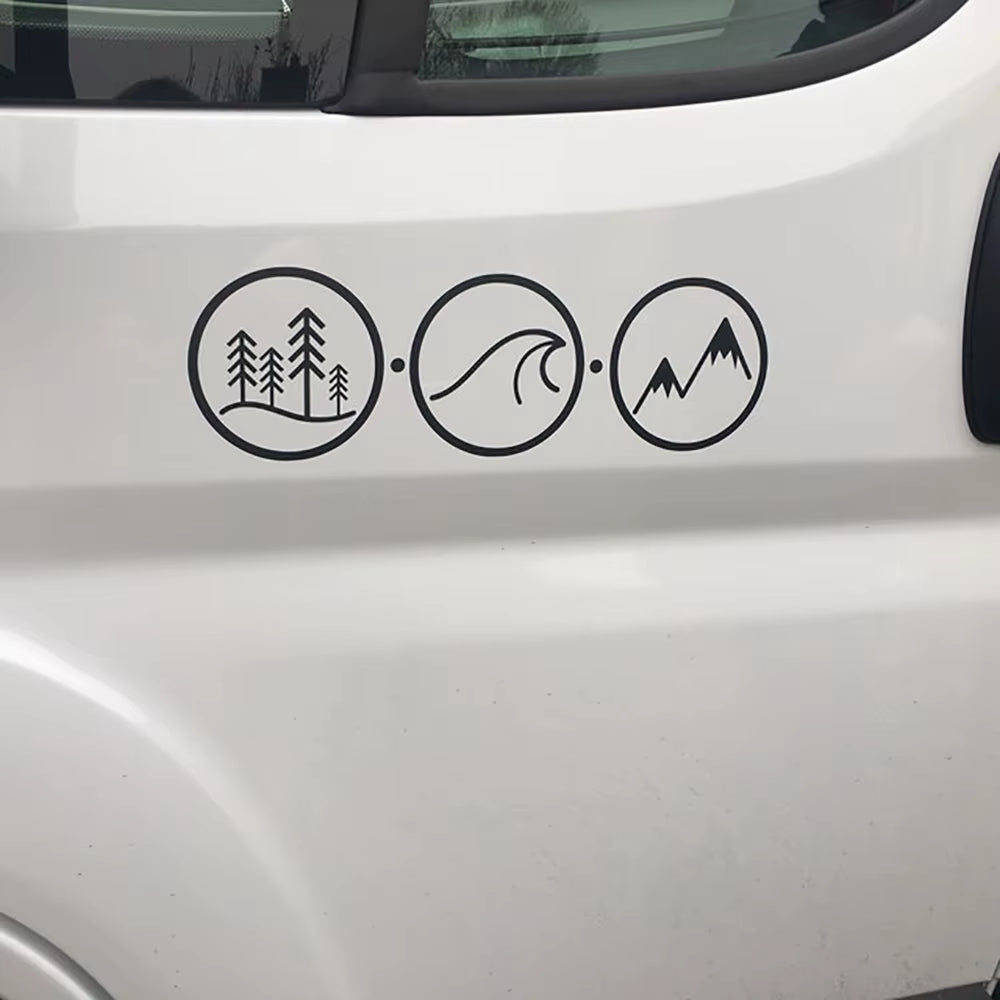 Car Styling Forest Wave & Mountains in a Circle Stickers and Decals Vanlife Van Camper Decor Vinyl Accessories